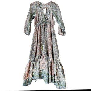 Boemo Women's Plus Floral Boho Tiered Maxi Dress Pinks Greens MP Petite